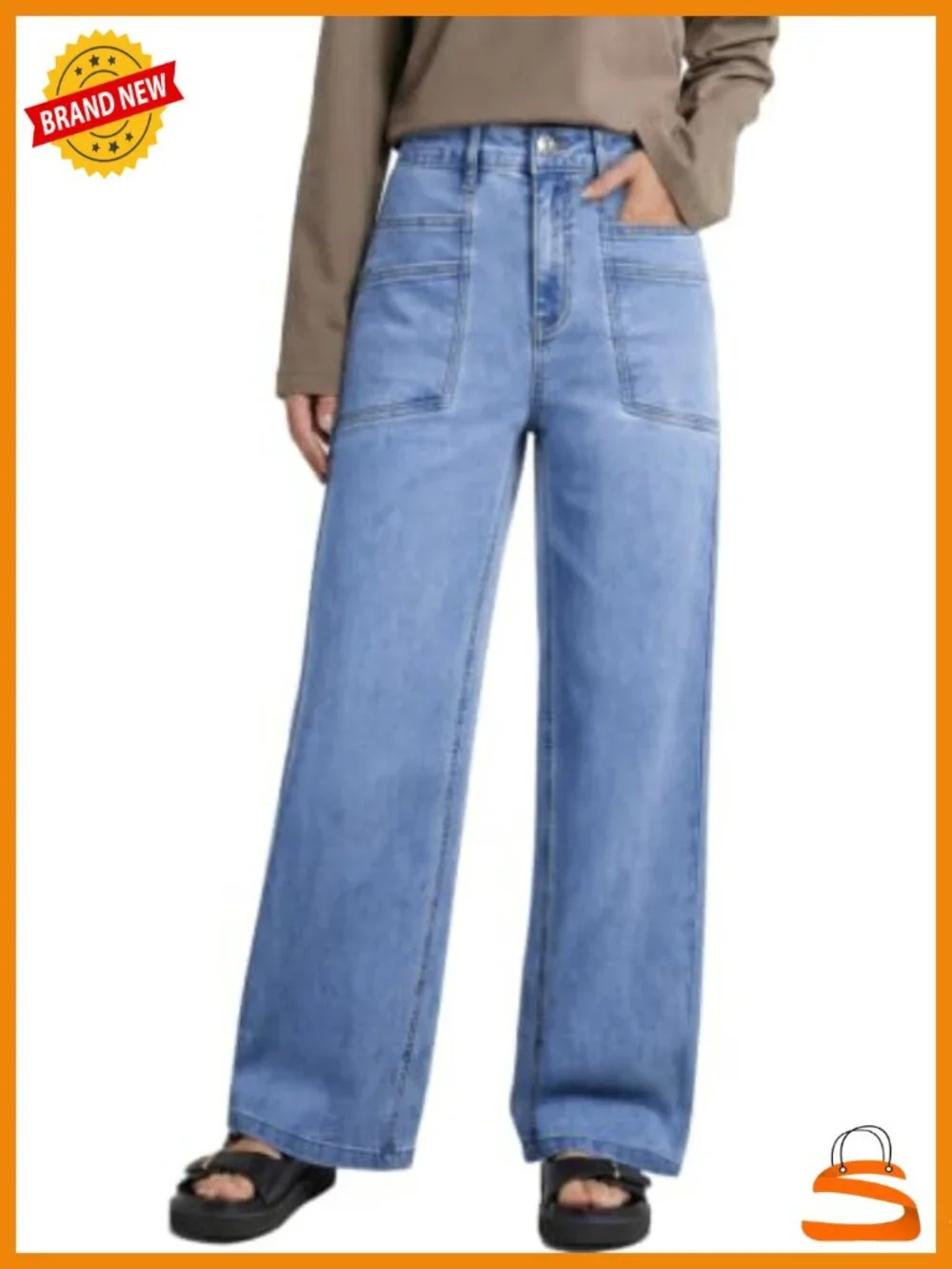 High Waisted Wide Leg Baggy Stretchy Jeans with Pockets